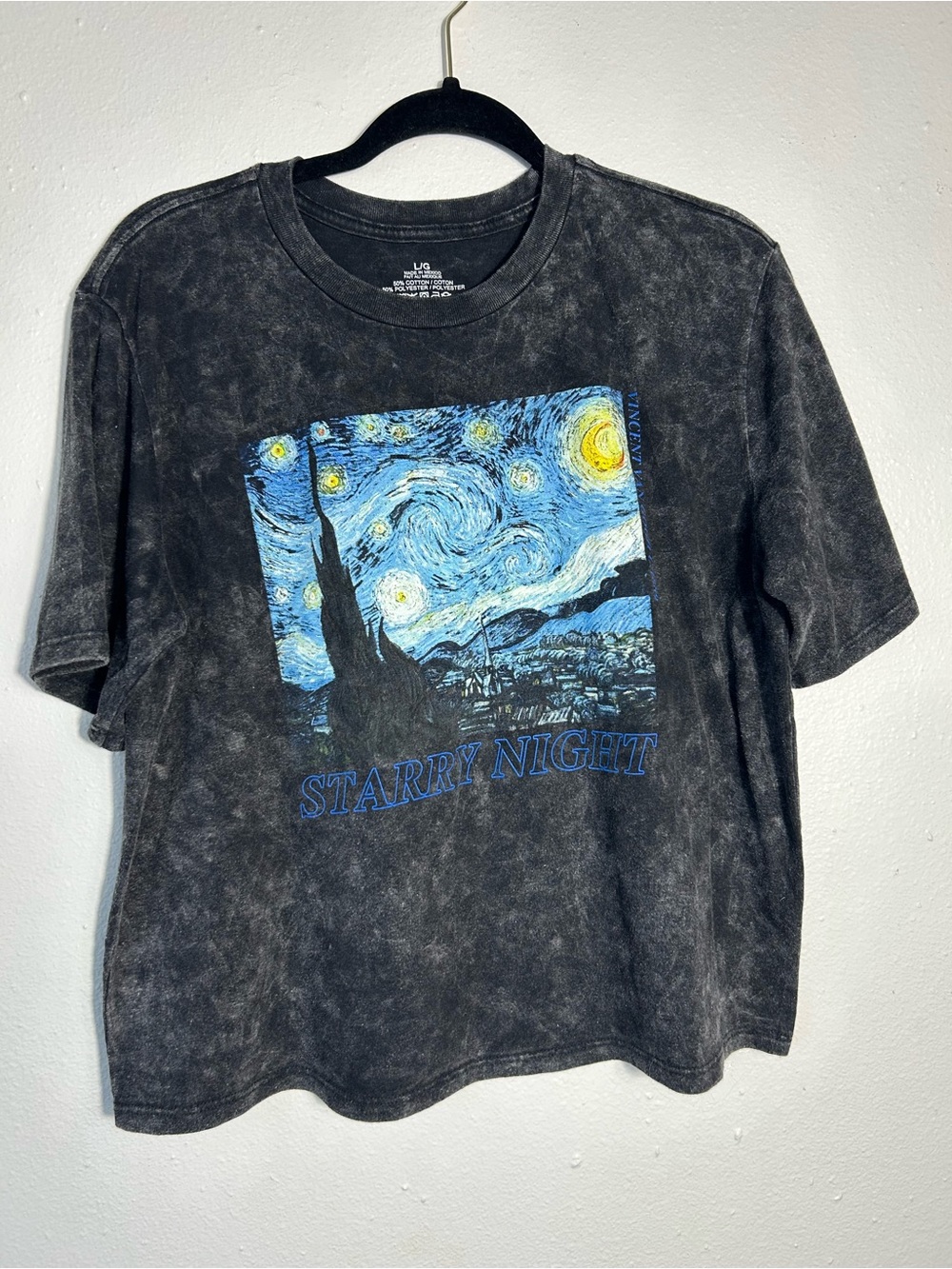 Vincent Van Gogh Starry Night Graphic T Shirt Size L Large Acid Wash Faded Black